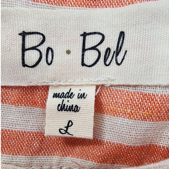 Bo Bel Shorts Womens L Orange Cream Striped High Waist Exposed Back Zip Cotton - Picture 3 of 10